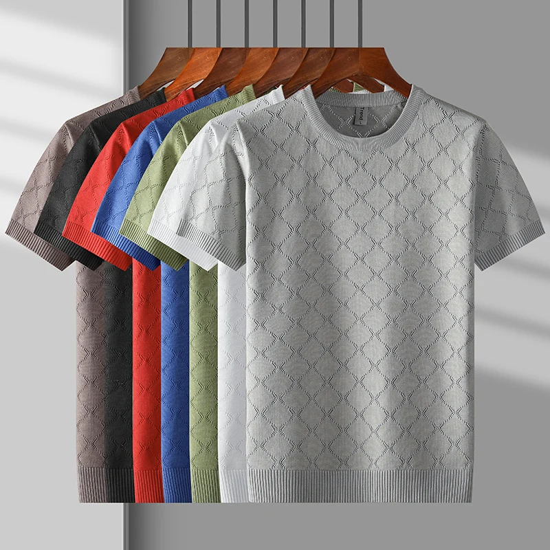 سترة رجالية محبوكة عالية المرونة بأكمام قصيرة بلوفرات رائعة للخريف جودة ناعمة مريحة منقوشة غير رسمية Sueters De Hombre #1