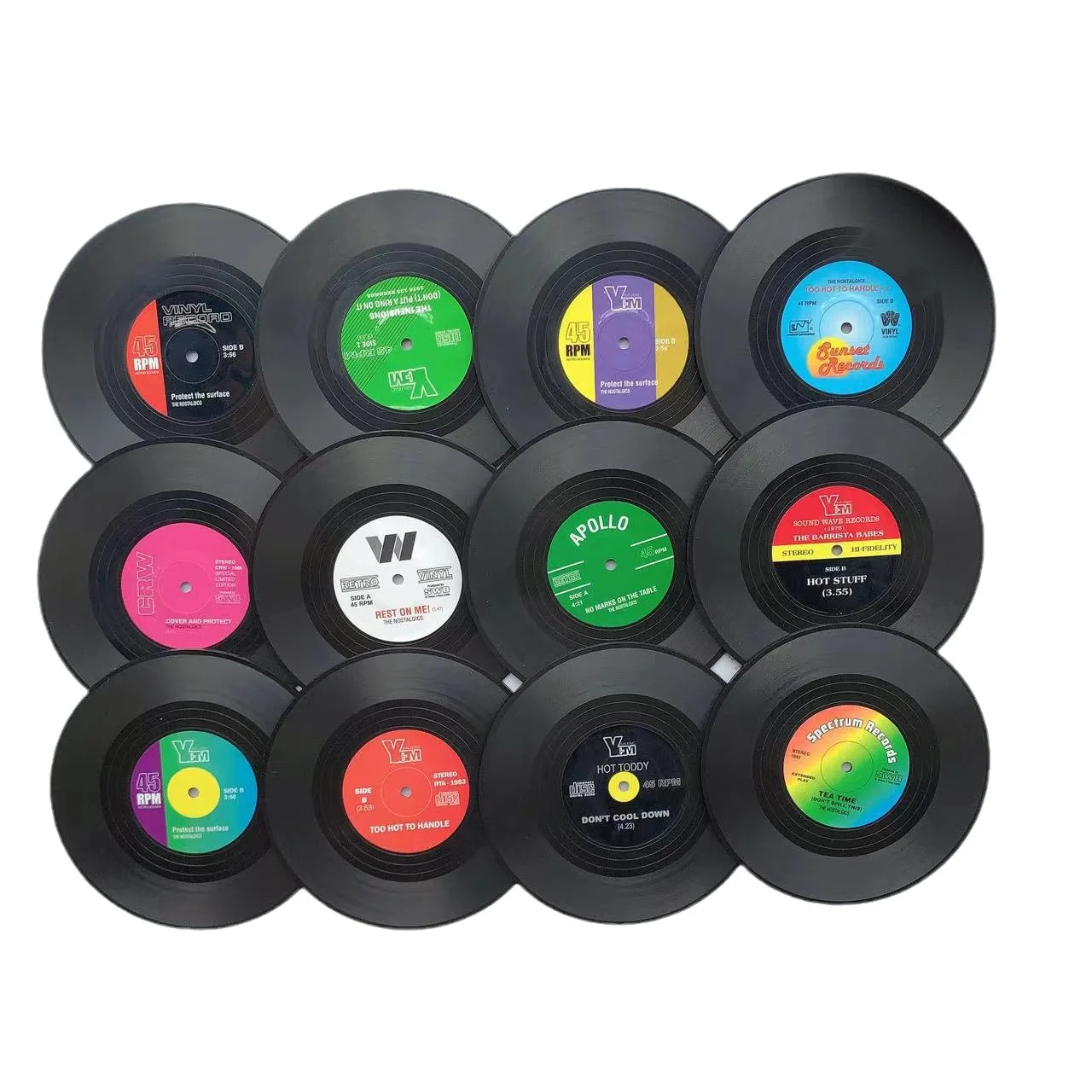 6pc Record Cup Plastic Retro Disk Cup Mat Anti-slip Coffee Coasters Heat Resistant Drink Mug Mat Table Placemat Holder Home Deco image 6