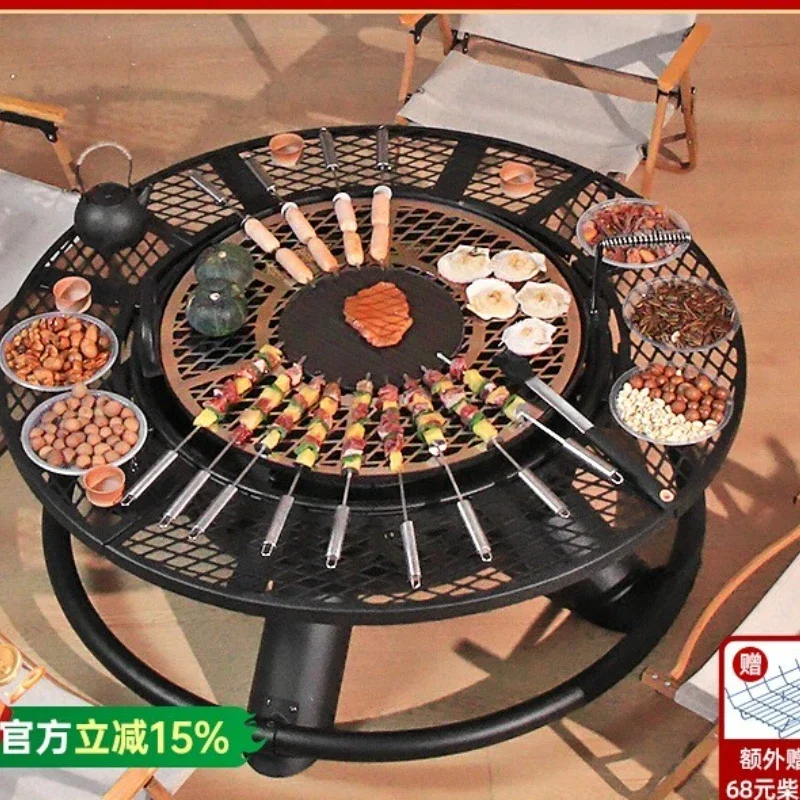 

Outdoor Fireplace Tea Set Firewood Stove Barbecue Grill Round Outdoor Garden Oven Fire Table Charcoal Stove Barbecue