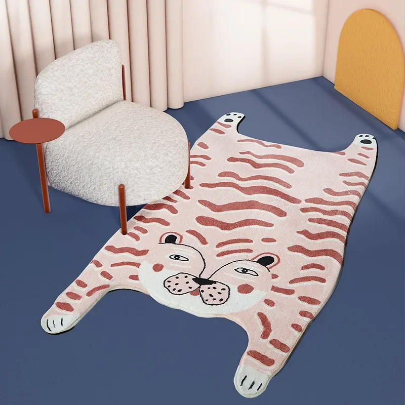 

White Tiger Funny Bedroom Rug Cute Irregular Shape Living Room Carpet Children Room Decoration Orange Tiger Interesting Door Mat