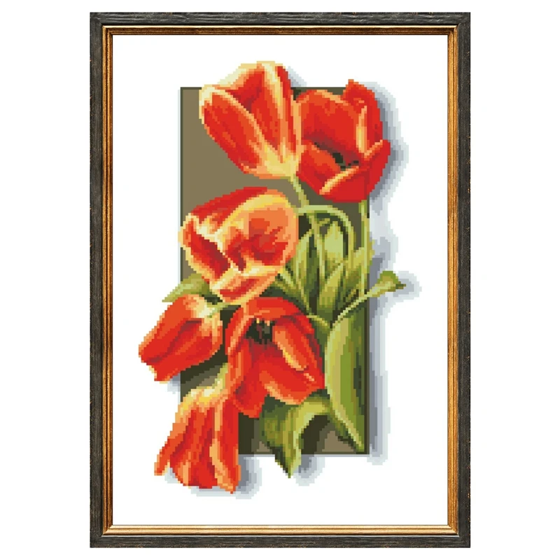 Rosa girasole tulipano fiore punto croce kit pacchetto 18ct 14ct 11ct panno seta cotone filo ricamo ricamo fatto a mano fai da te