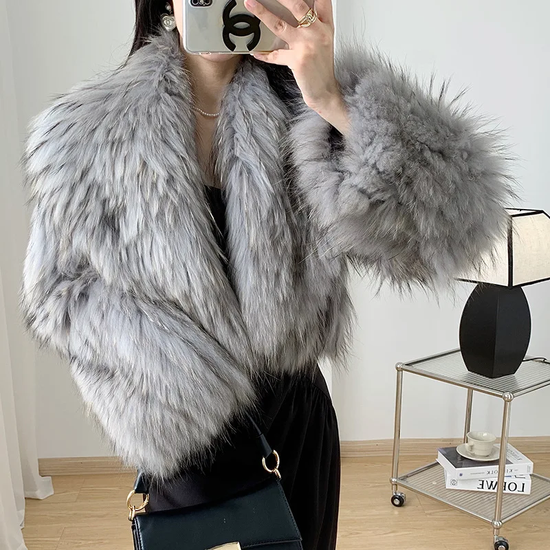 

2024 autumn and winter new raccoon fur encrypted car strip fur high waisted short Korean version fashionable and slimming young