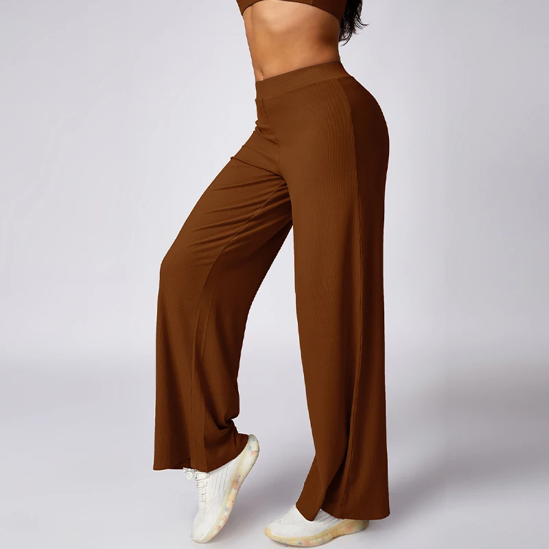 Hearuisavy Sports Wide-Leg Pants Soften Women Sweatpants High Waist Loose Straight Pants Ribbed Lady Casual Long Trousers