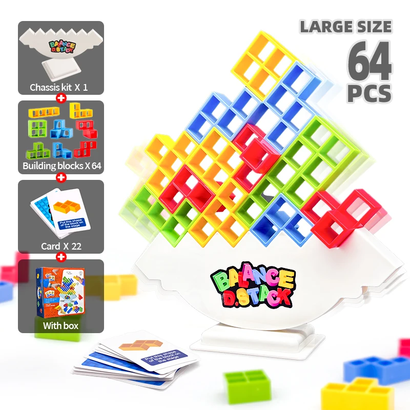 64/32PCS Balance Stacking Building Blocks Team Strategy Toy Multiplayer Game Tabletop Challenge for Party Family Kids Adult