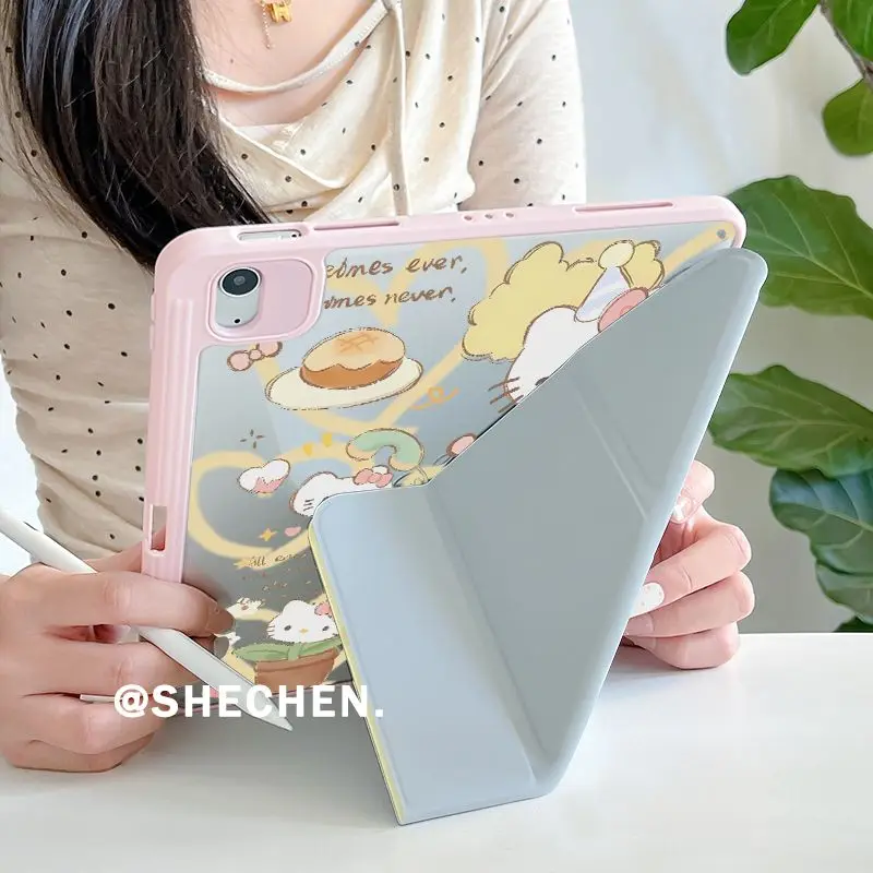 حافظة هالو كيتي 3+Y قابلة للطي لجهاز iPad Air 6/Pro 11/10-11th Gen، غطاء صلب من الأكريليك مضاد للانحناء مع فتحة قلم رصاص #5