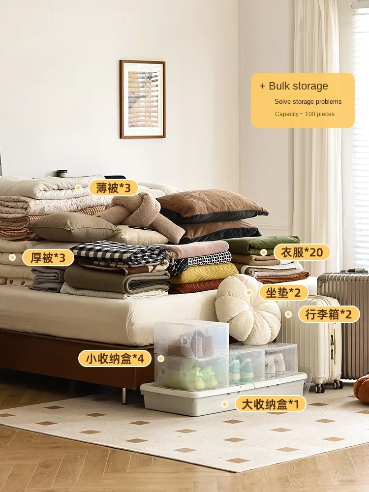 Furniture Nordic solid wood box bed Small apartment master bedroom 1.5 high box storage Japanese 1.8 soft bag storage bed