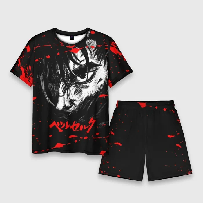 Anime Berserk 3D Print Summer Men's T-Shirt Shorts Set Short Sleeve Tee Beach Shorts 2 Pcs Set Oversized Vacation Tracksuit Suit