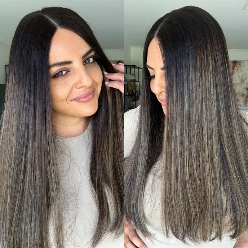 

Мягкий длинный прямой парик омбре темно-коричневого цвета для женщин, без клея, высококачественный синтетический парик с кружевной передней частью для повседневного использования, вечеринок и косплея