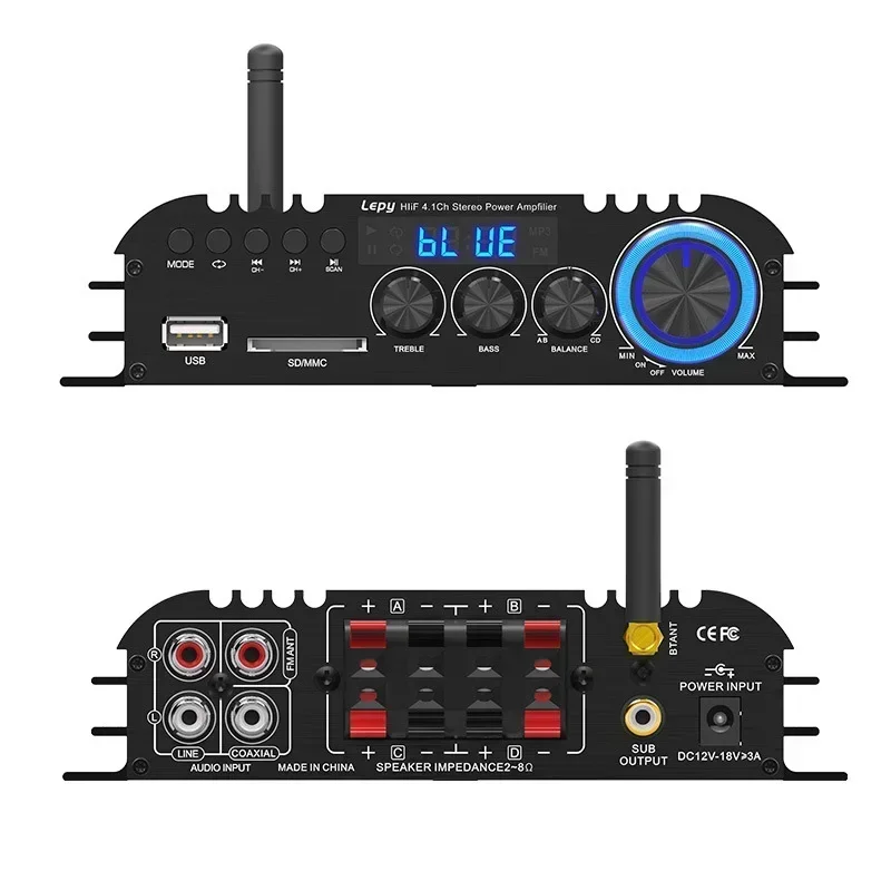 Coaxial Input Bluetooth 5.0 เครื่องขยายเสียง High Power 4.1 ช่อง 58Wx4 + ซับวูฟเฟอร์ USB SD ฟังก์ชั่น FM