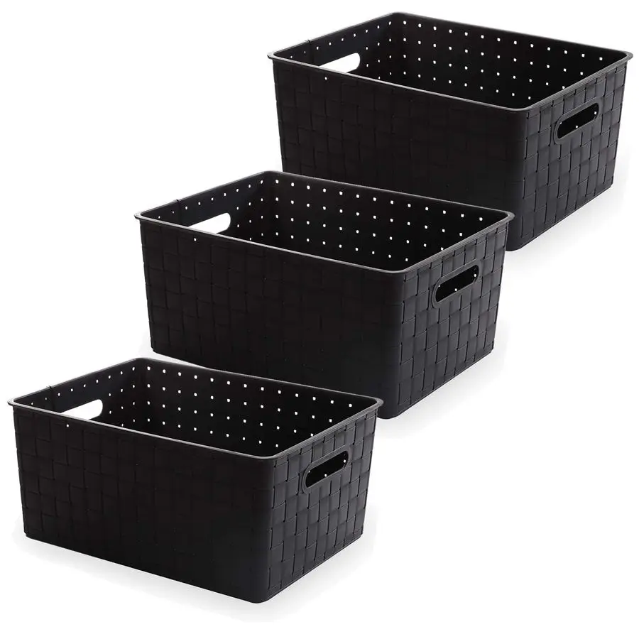

Plastic Basket, Large Black 3 Pack THE STABLE COLLECTION MultiUse Storage Basket Rectangular Cabinet Organizer Home amp Office S