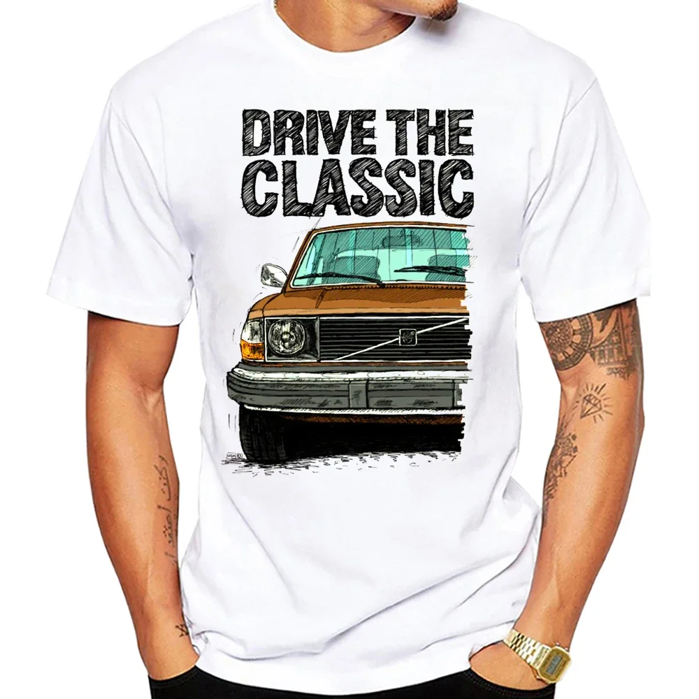 Drive The Classic Volvoes 240 Mid 70\'s Model T-shirt Men Short Sleeve Hip Hop Boy Casual Tshirts Turbo Wagons Car White Tees