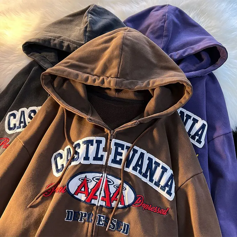 High Quality Embroidered Letters Hooded Zip Hoodies Loose Casual 2022 Streetwear Lazy Wind Long Sleeve sweatshirt men clothing
