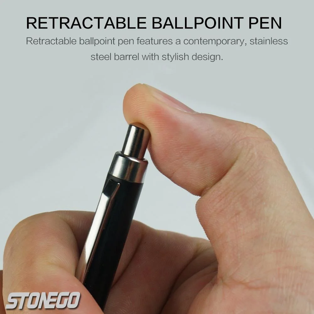 STONEGO Click Ballpoint Pen, Metal Housing Gel Pen Medium Black Ink Tip Smooth Writing Retractable Ball Point Pen Pens Study Pen