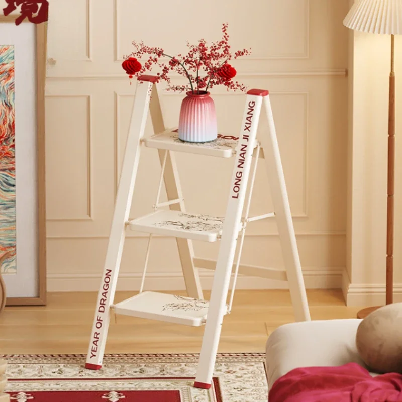 

Home Retractable High Folding Stool Indoor Ladder Stool for Kitchen Cream Wind Living Room Flower Shelf Placement Stair Chair