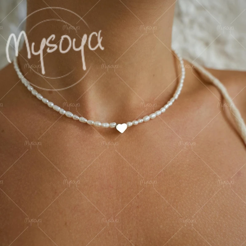 

MYSOYA 5-6mm White Rice Freshwater Pearl Love Necklace, Suitable for Birthday/Wedding/Mother's Day/Father's Day Gift A0815