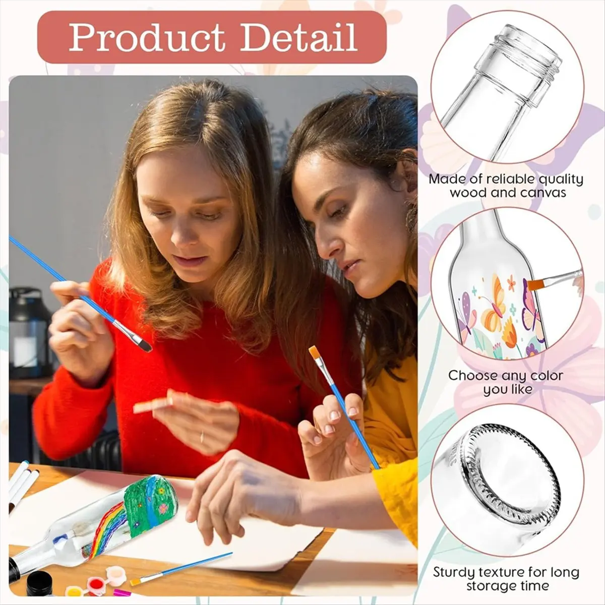 BHBL 6 Sets Paint Your Own Wine Bottle Set Brushes to Design Your Own Personalized Craft Glass for Wine Glasses for Adults