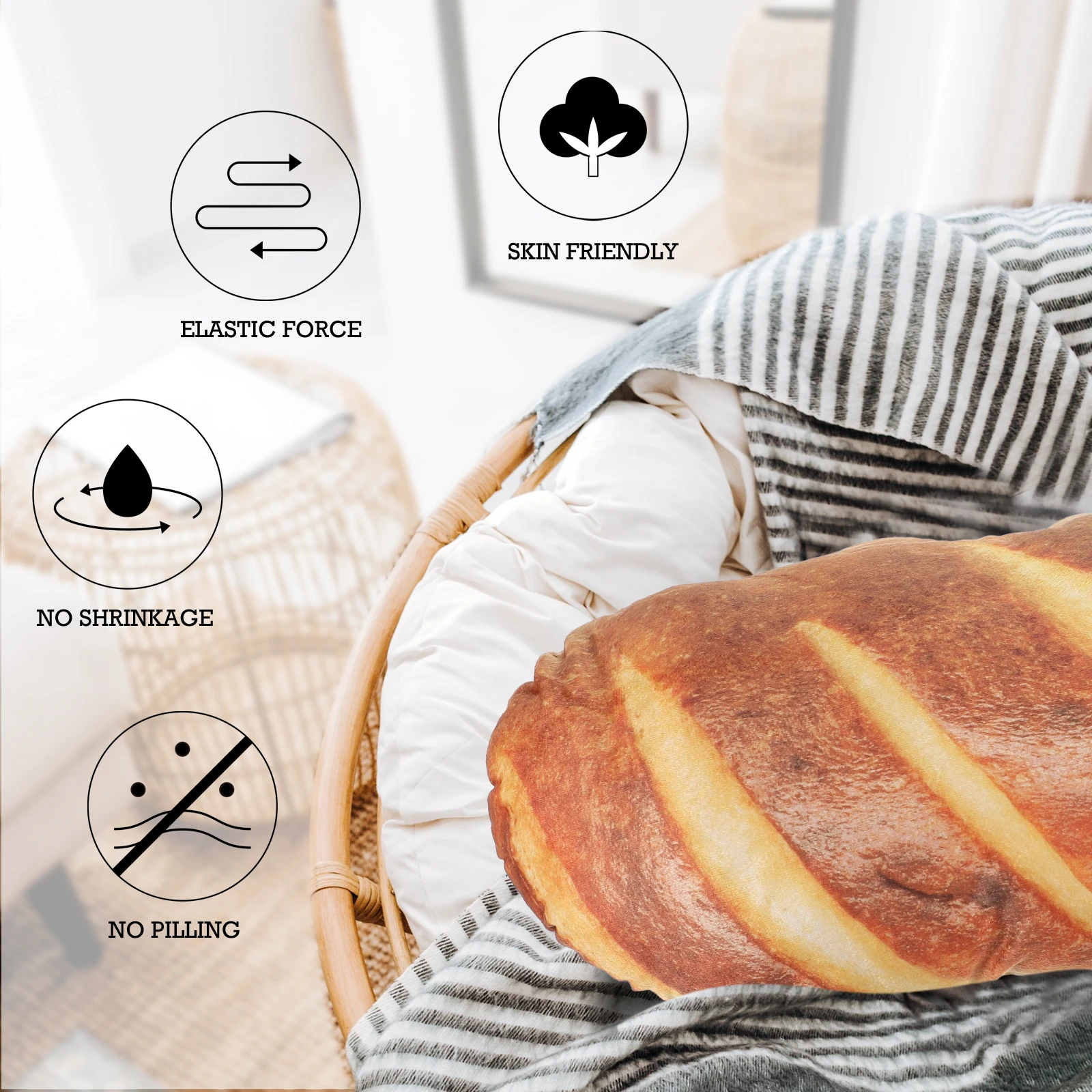 

Adorable Bread Design Throw Soft Comfortable Couch Pillow Stress Relief Pillow For Sofa Bed Chair Car Home Decor Aesthetic Food