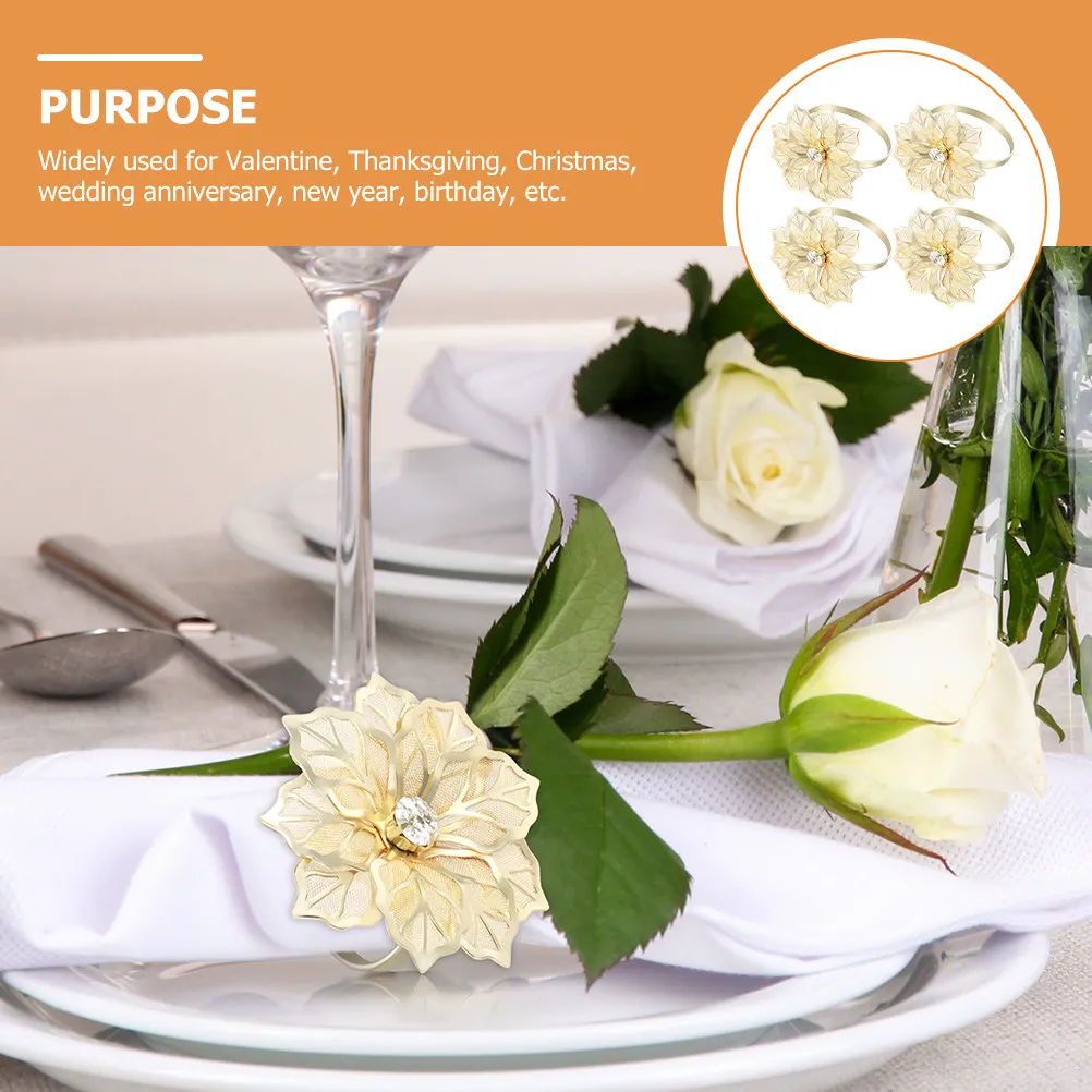 4Pcs Floral Napkin Rings Sturdy Metal Napkin Holder Buckles Valentine Party Birthday Wedding Table Decoration Valentine Ornament
