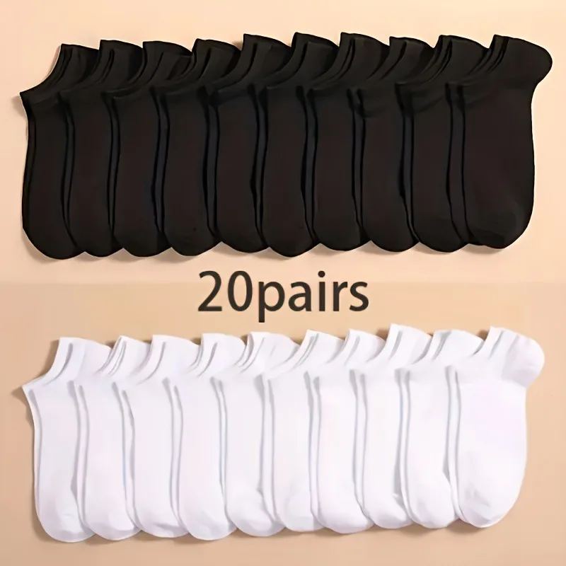 Comfortable 20pcs Ankle Socks - Breathable Polyester Blend, Machine Washable, Perfect for All Seasons - Cute Solid Colors
