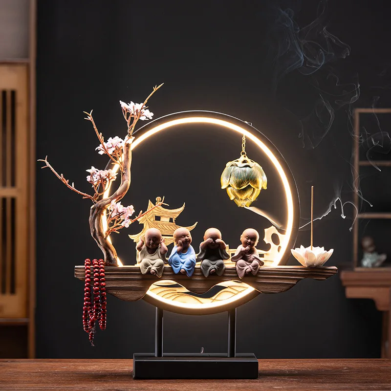 New Chinese style lamp circle creative ceramic purple clay reflux incense burner Zen decoration home living room decoration