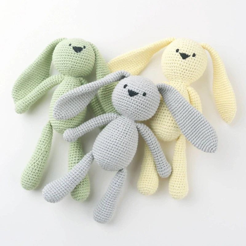 Bambola di coniglio con orecchio lungo all'uncinetto fatta a mano bambola di peluche kawaii Dopamine colorata Baby Bunny Toys neonato che dorme peluche