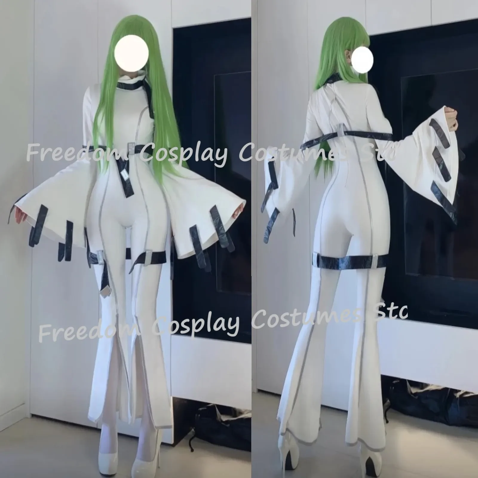 Anime CODE GEASS Lelouch of The Rebellion C.C. Cosplay Costume Green Wig Sexy White Slim-Fitting Onesie Woman Carnival Party Sui