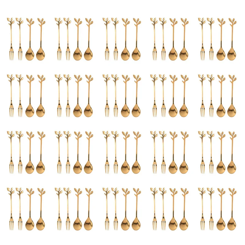 

RALCA-Tableware Ложка для кофе с сусальным золотом, вилка, 80 упаковок (40 ложок, 40 вилок), маленькая ложка для эспрессо Demitasse, 4,7 дюйма