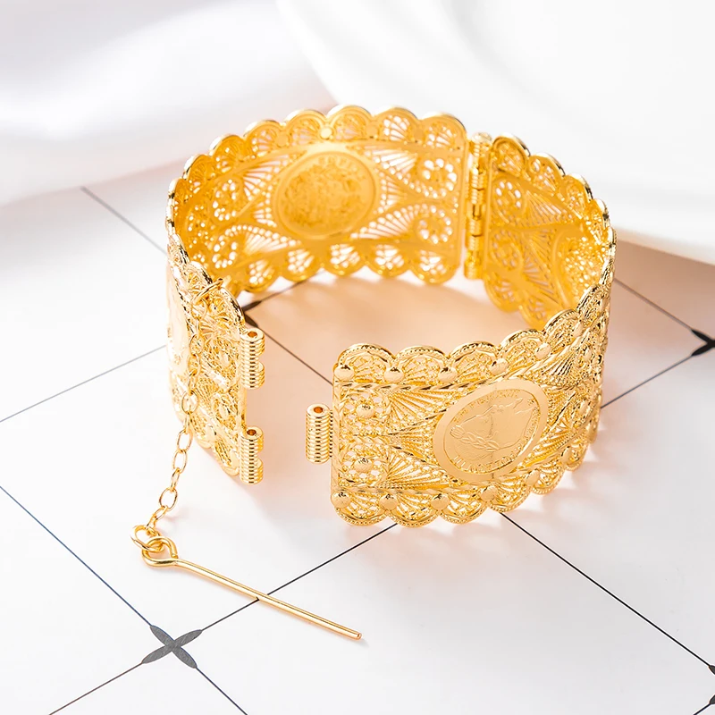 Bijoux de mariée de style préliminaire pour femmes, bracelet de tête, manchette, bracelets de pièces de monnaie, robe de mariée ethnique bohème, ornement de poignet de fleur