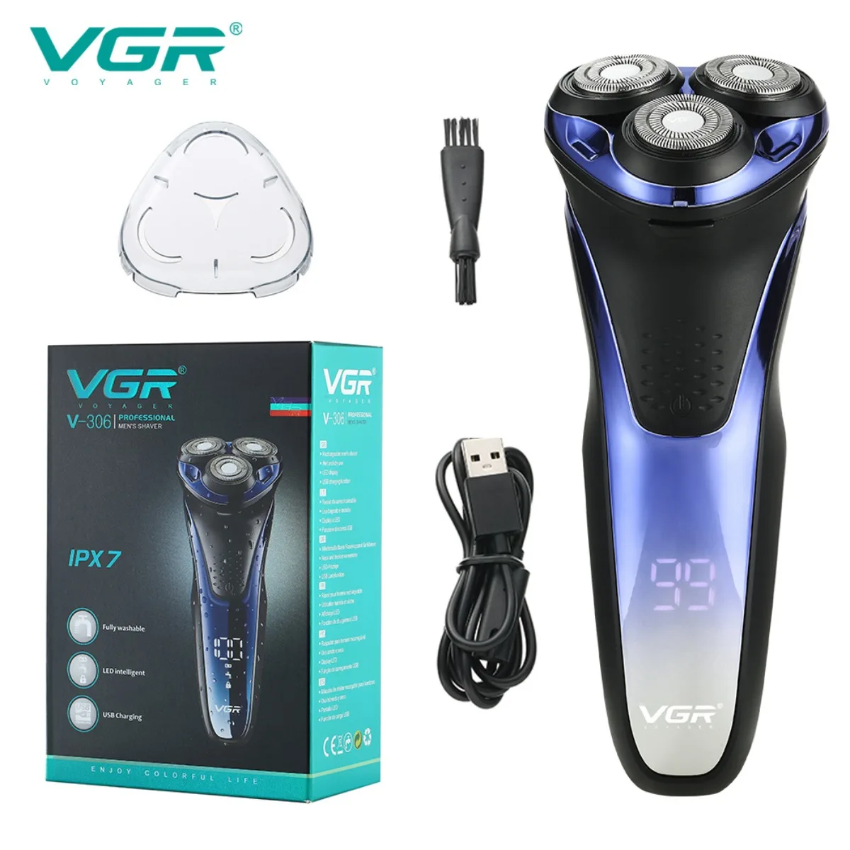 

VGR V-306 Electric Shaving Razor - USB Three-Blade Electric Beard Cutter - Washable Men's Beard Trimmer