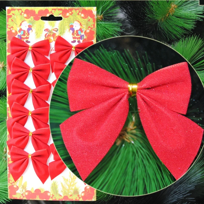 12pcs/lot Craft Bows DIY Christmas Tree Decorations Bows For Crafts Christmas Bows Gold Silver Red Bowknot Home Decoration