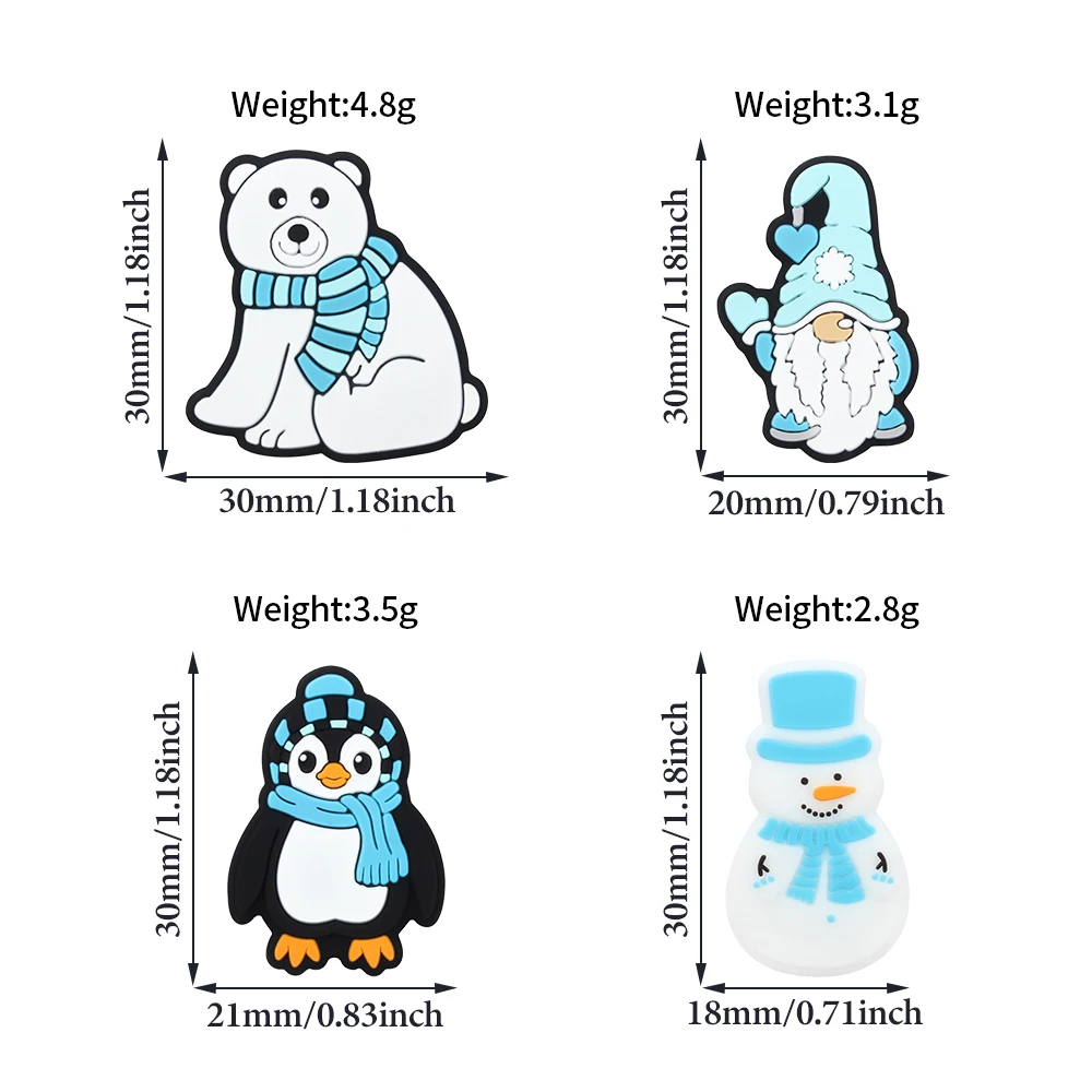 5PCS Winter Wonderland Silicone Bead Snowman Gnome Penguin Focal Beads DIY Keychain Necklaces Bracelets Figure Decorated Beads