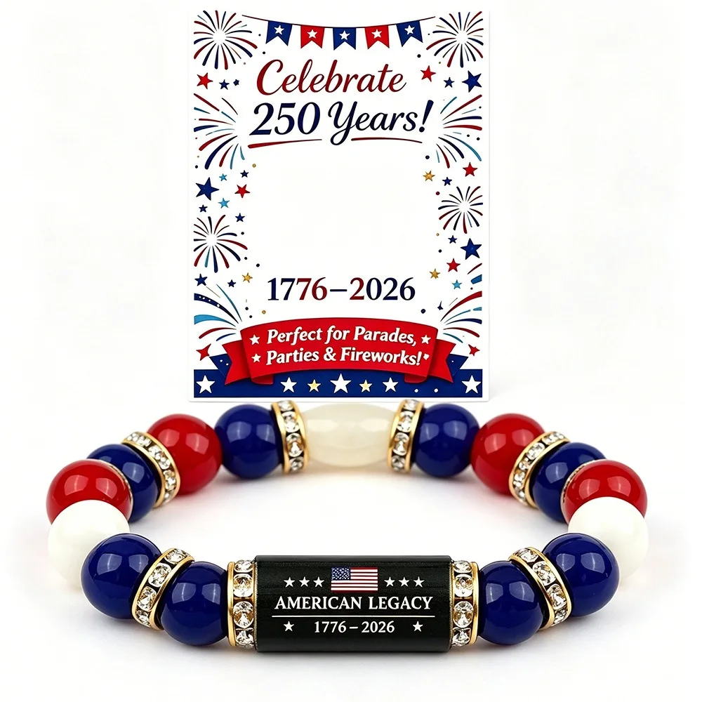 American Independence Day Bracelets White Eagle Jade Marrow Handmade Beaded Elastic Lucky Bracelet Christmas and Halloween Gift