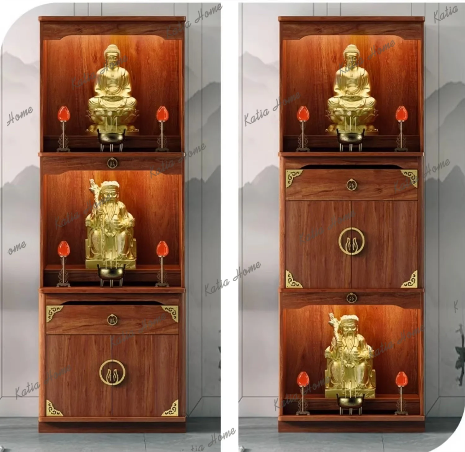 PG  Buddha Shrine Cabinet Solid Wood God of Wealth Cabinet Buddha Worship Table Three-Layer Earth God Cabinet