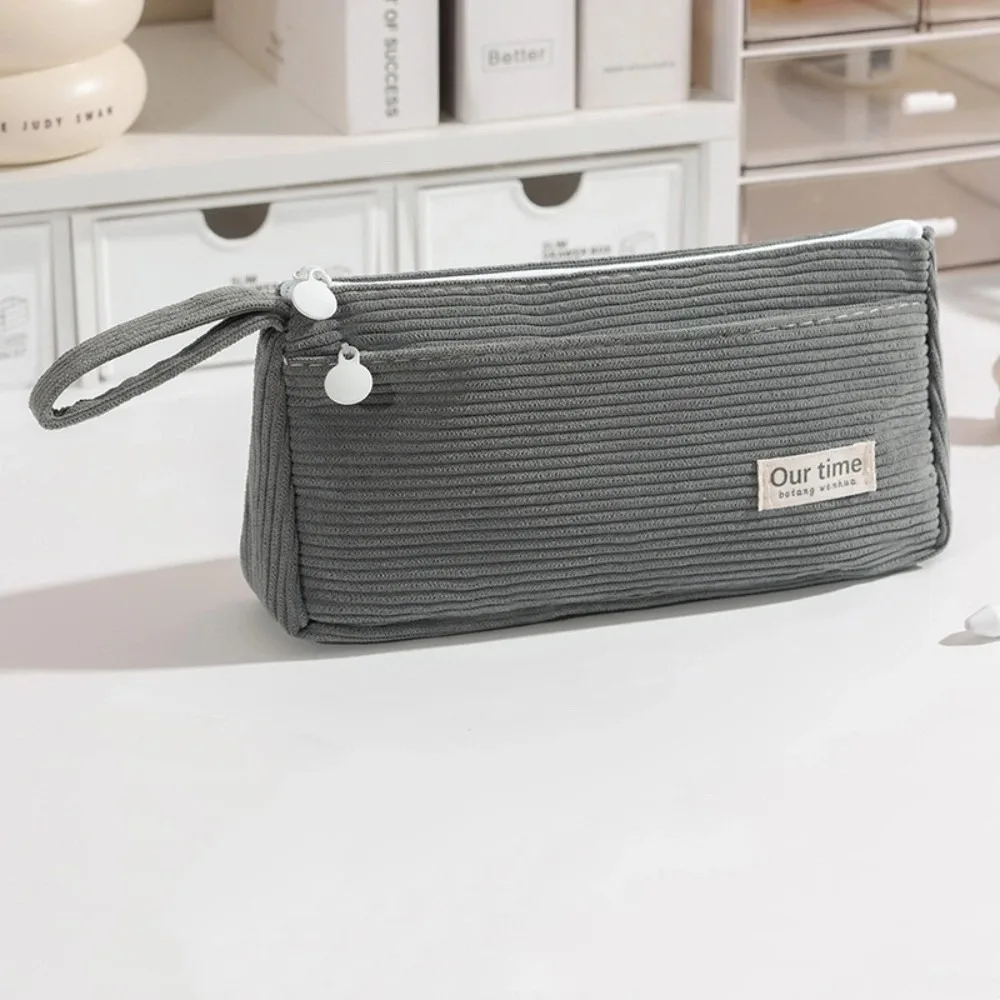 New Corduroy Pencil Case Large Capacity Multifunctional Pencil Pouch Solid color Pen Storage Bag Student