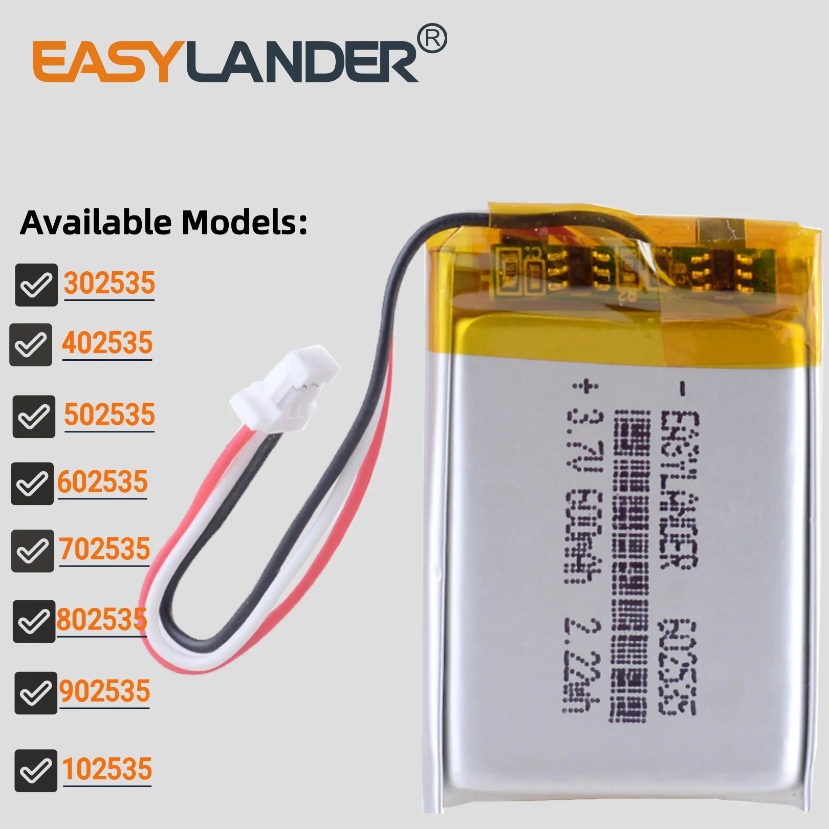 JST1.0 3P 302535 402535 502535 602535 702535 802535 902535 102535   Baterias Lipo de bateria de polímero de lítio recarregável de íon-lítio