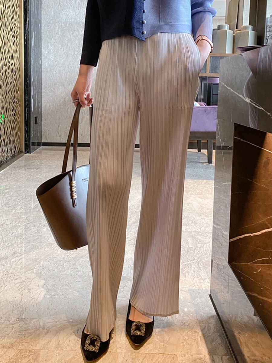 

High Waist Asymmetric Design Casual Loose Straight Leg Pants Women's Folded ey Long Trousers Versatile Autumn Faion