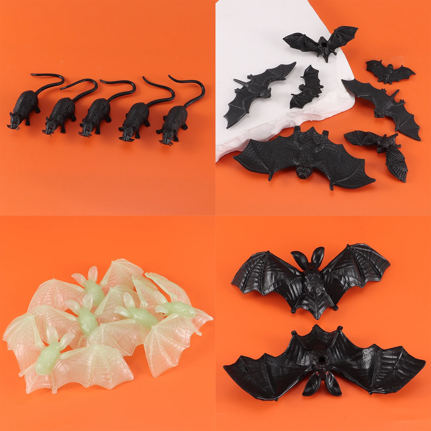 5pcs DIY Plastic Scary Simulation Mouse 3D Black Glow Bat Halloween Party Prank Site Decoration Toy Accessories Wall Stickers