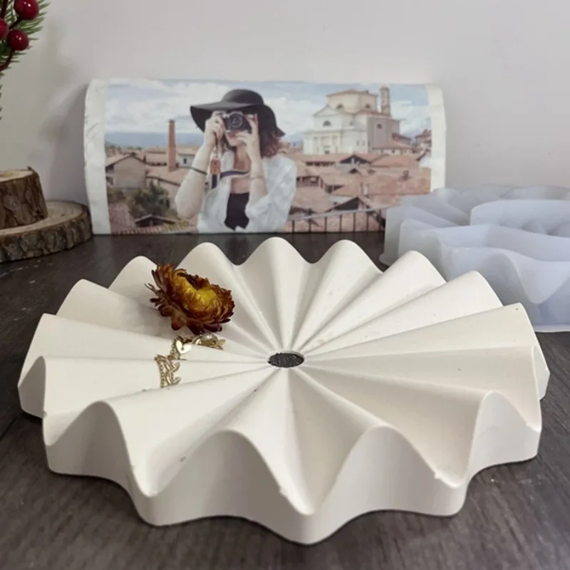 DIY forma silikonowa taca falowa do ręcznie robionej formy do odwadniania cementu podkładka biżuteria talerz na owoce beton forma odlewnicza wystrój