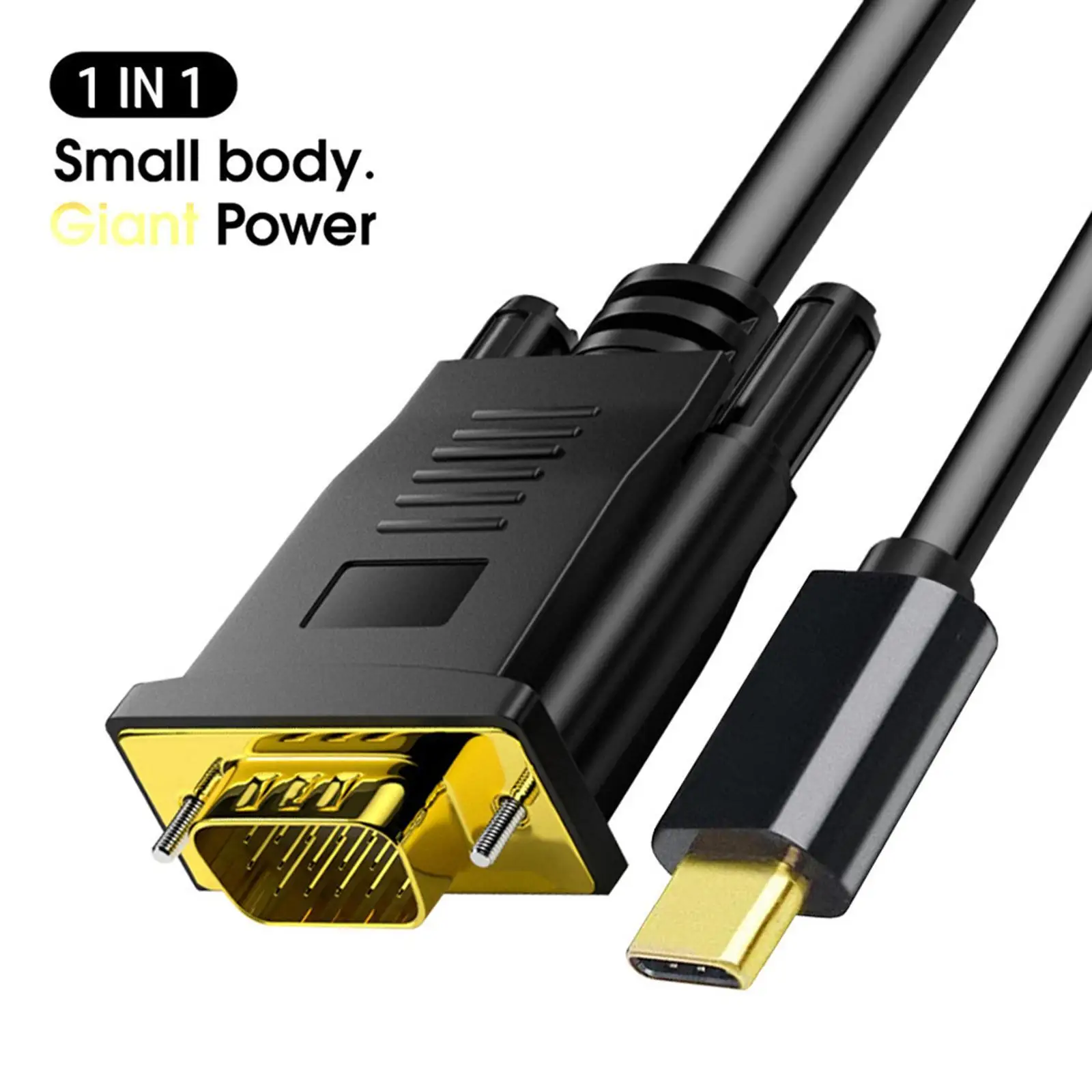 Adaptor USB Tipe C ke VGA, kabel tampilan 1080P untuk TV Notebook