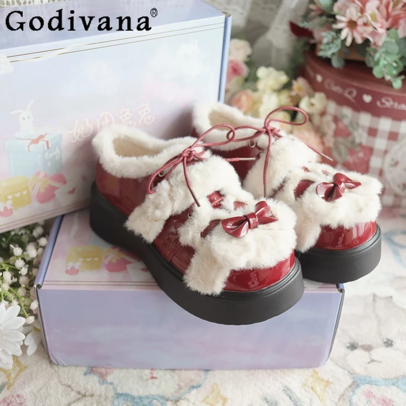 

Original Design Lolita Leather Mary Jane Shoes Female Winter Fleece Lined Warm Cotton Shoes Women's Platform Thick Sole Shoes