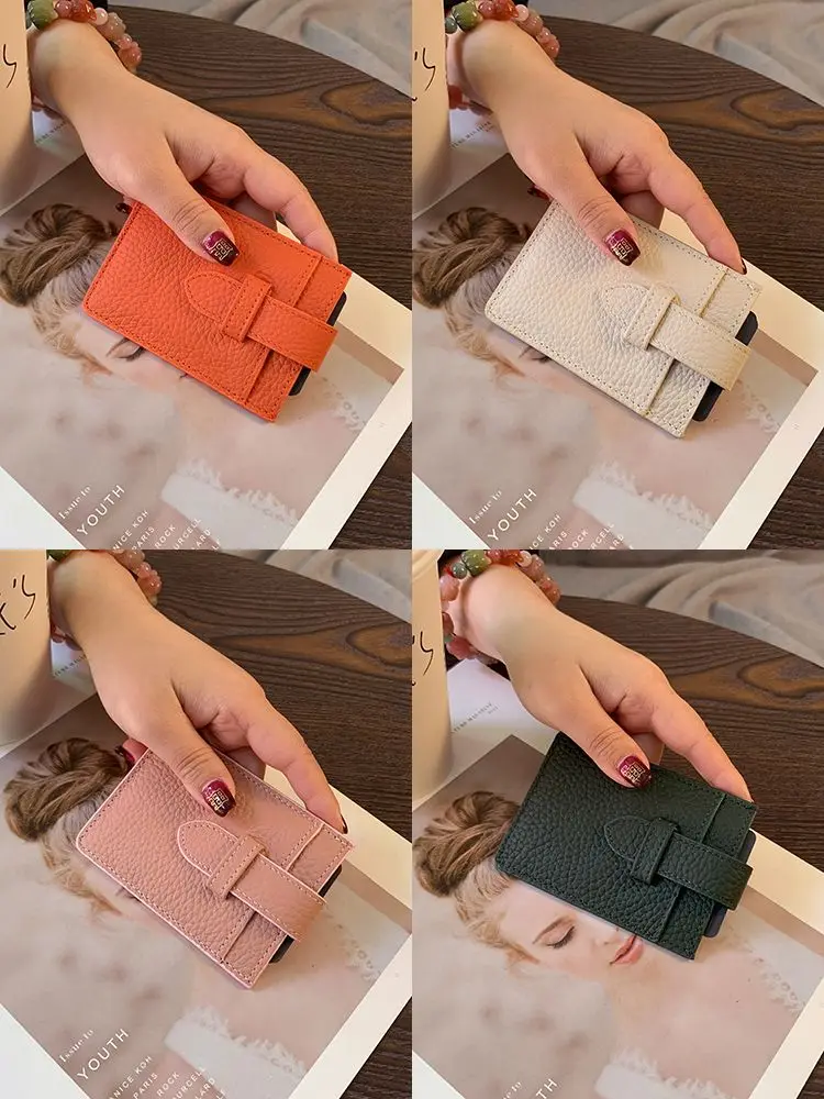 Solid Color 5 Card Slots Mini Pull-out Thin Card Holder ID Bag Ladies Simple and Exquisite Card Holder