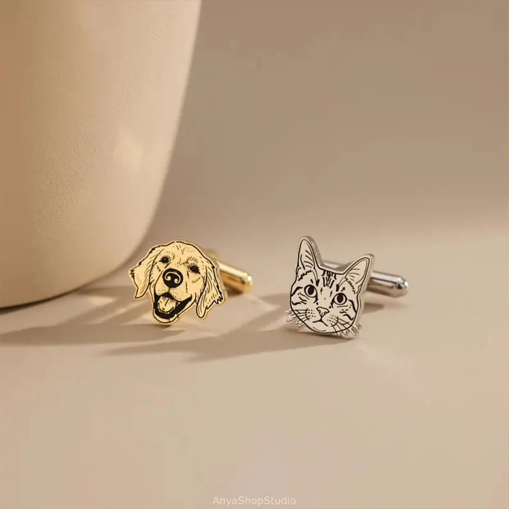 Custom Pet Portrait Cufflinks Engraved Cat Dog Photo Luxury Jewelry Wedding Anniversary Gift For Men Sentimental Keepsake Safe