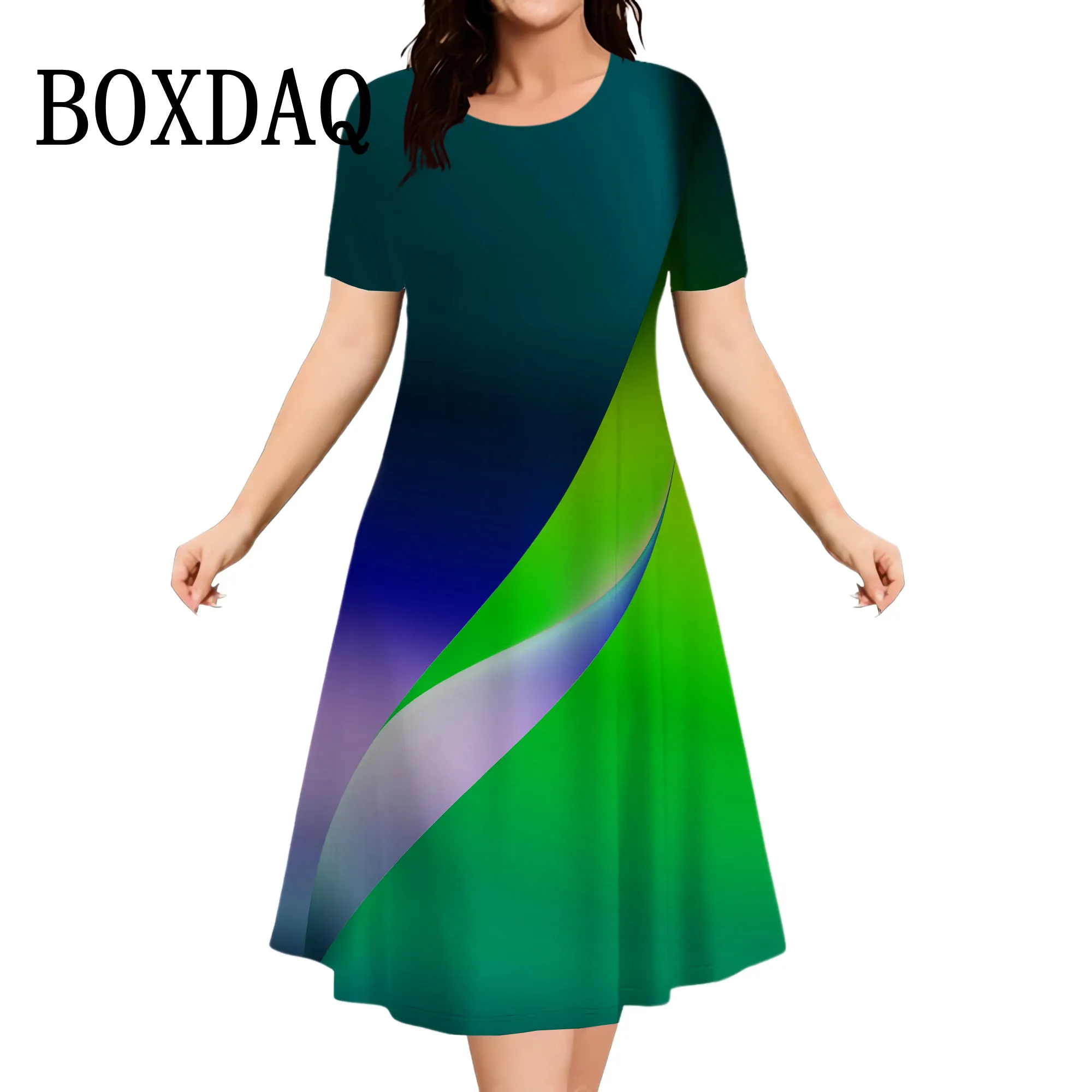 Abito estivo con stampa a righe sfumate Moda elegante abito a maniche corte allentato Abiti da festa da donna Casual Streetwear Taglie forti 9XL