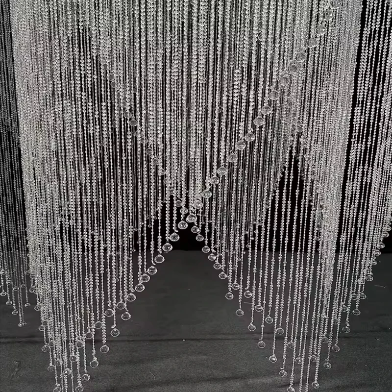 2pcs Luxury Hanging Decorative Wedding Ceiling Crystal Beaded Curtain For Wedding Party Stage Hotel Backdrop Decoration