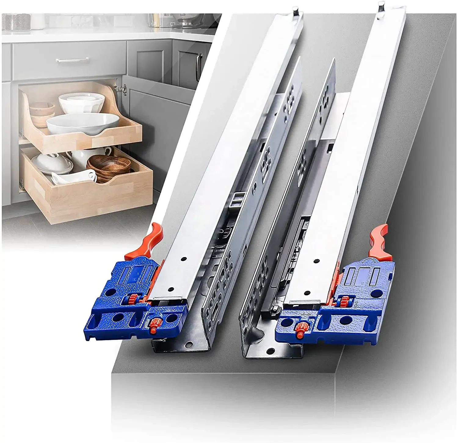 Under-Mount Drawer Runners Full Extension Soft Close Concealed Furniture Drawer Slides with Couplings 3 Full Extension 1 Pair