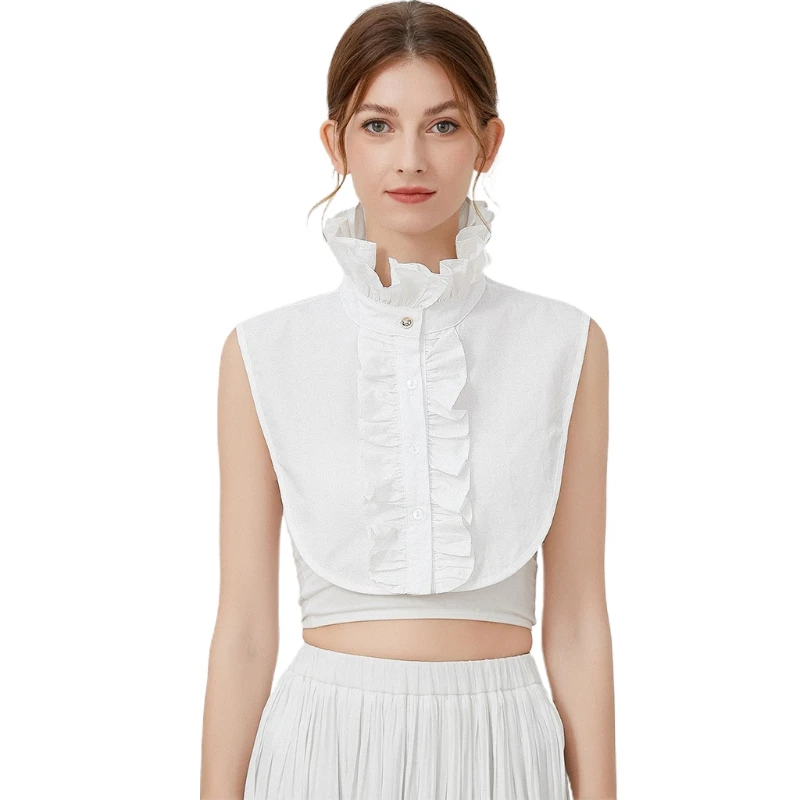 

Womens Elegant Vintage Detachable False Collar Victorian Ruffle Mock Neck White Half Shirt Office Lady Working Crop Dropshipping