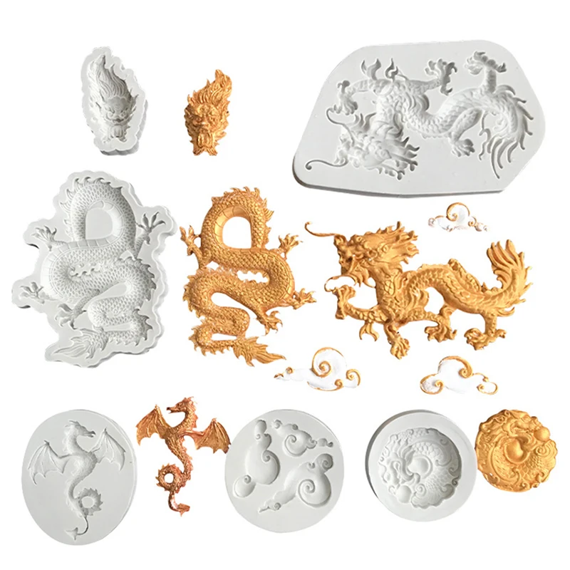 3D Dragon Relief Pattern Silicone Mold Fondant Candle Resin Aroma Stone Ornaments Soap Mould For Pastry Cupcake Decorating