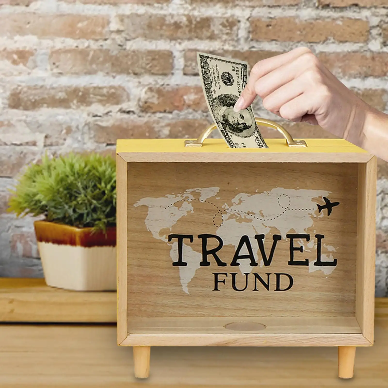Money Saving Jar Travel Fund Piggy Bank Wooden Suitcase Bank Counting Money Jar Funny Money Bank Desktop Decor for House Warming
