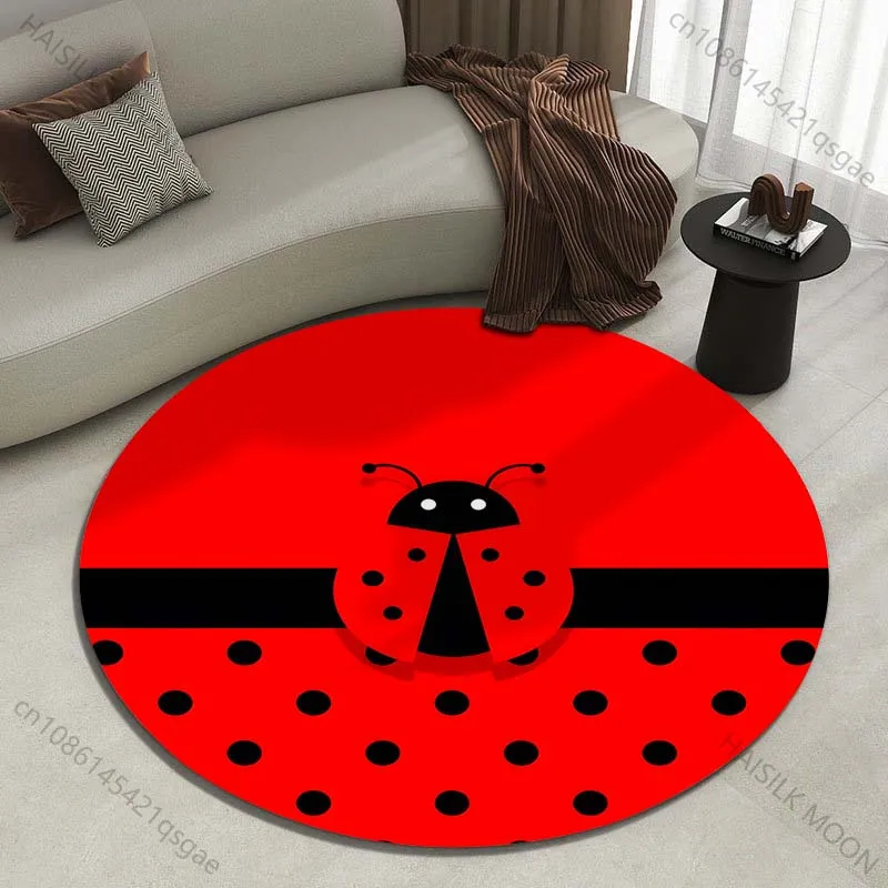 

Multiple sizes Red circular ladybug design Print Round Carpet Living Room Bedroom Table Chair Sofa Decorative Carpet