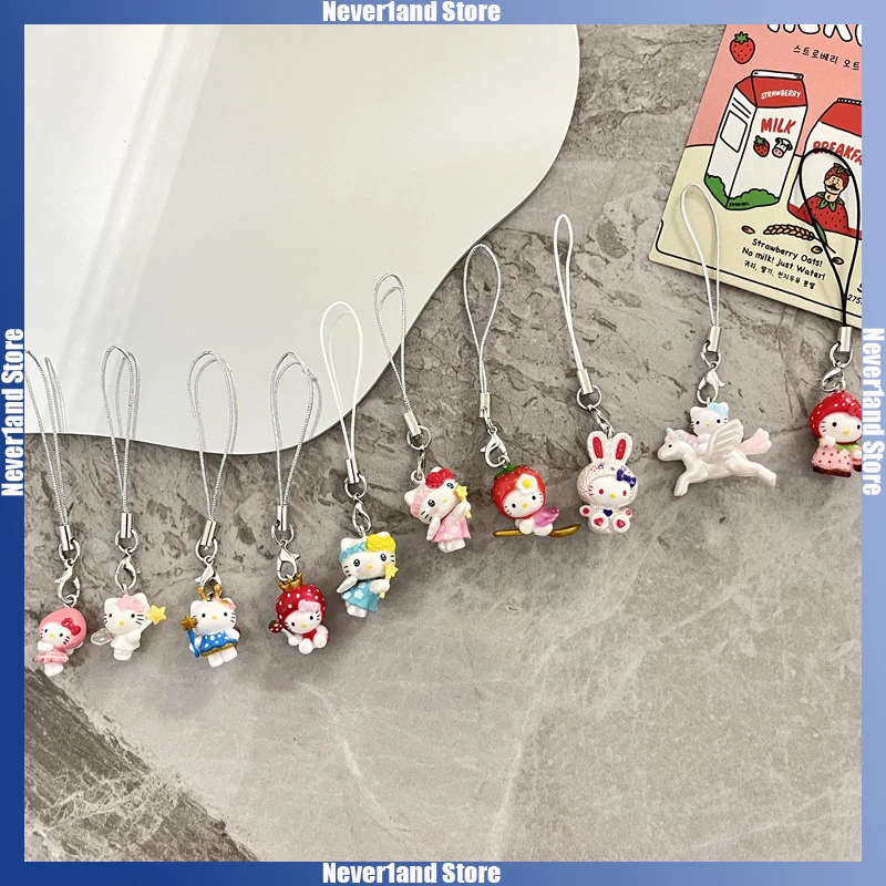 Kawaii Sanrio Hello Kitty Mobile Phone Chain Cartoon CCD Decorative Backpack Keychain Pendant Boys Girls Cute Decor Toys Gifts